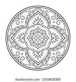 Circular pattern in form of mandala with flower for Henna, Mehndi, tattoo, decoration. Decorative ornament in ethnic oriental style. Outline doodle hand draw vector illustration.