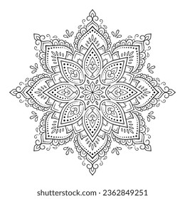 Circular pattern in form of mandala with flower for Henna, Mehndi, tattoo, decoration. Decorative ornament in ethnic oriental style. Outline doodle hand draw vector illustration.