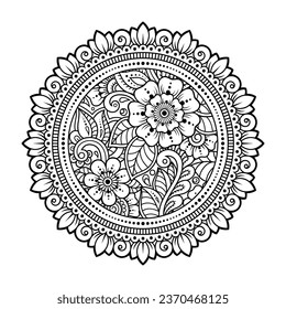 Circular pattern in form of mandala with flower for Henna, Mehndi, tattoo, decoration. Decorative ornament in ethnic oriental style. Outline doodle hand draw vector illustration.