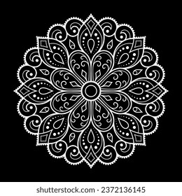 Circular pattern in form of mandala with flower for Henna, Mehndi, tattoo, decoration. Decorative ornament in ethnic oriental style. Outline doodle hand draw vector illustration.