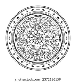 Circular pattern in form of mandala with flower for Henna, Mehndi, tattoo, decoration. Decorative ornament in ethnic oriental style. Outline doodle hand draw vector illustration.