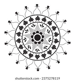 Circular pattern in form of mandala with flower for Henna, Mehndi, tattoo, decoration. Decorative ornament in ethnic oriental style. Coloring book page. Outline doodle hand draw vector illustration.