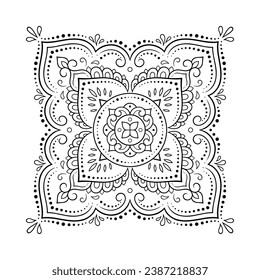 Circular pattern in form of mandala with flower for Henna, Mehndi, tattoo, decoration. Decorative ornament in ethnic oriental style. Outline doodle hand draw vector illustration.