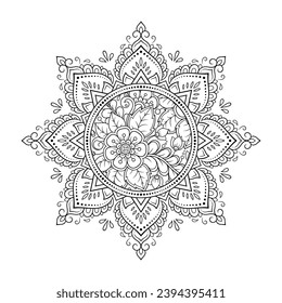 Circular pattern in form of mandala with flower for Henna, Mehndi, tattoo, decoration. Decorative ornament in ethnic oriental style. Outline doodle hand draw vector illustration.
