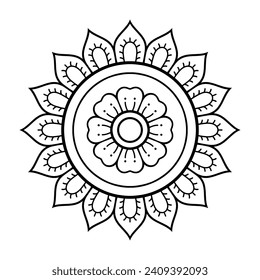 Circular pattern in form of mandala with flower for Henna, Mehndi, tattoo, decoration. Decorative ornament in ethnic oriental style. Outline doodle hand draw vector illustration.