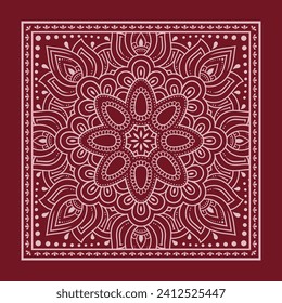 Circular pattern in form of mandala with flower for Henna, Mehndi, decoration. Red decorative ornament in ethnic oriental style for a bandana. Outline doodle hand draw vector illustration.