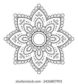 Circular pattern in form of mandala with flower for Henna, Mehndi, tattoo, decoration. Decorative ornament in ethnic oriental style. Outline doodle hand draw vector illustration.