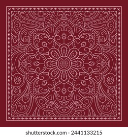 Circular pattern in form of mandala with flower for Henna, Mehndi, decoration. Red decorative ornament in ethnic oriental style for a bandana. Outline doodle hand draw vector illustration.