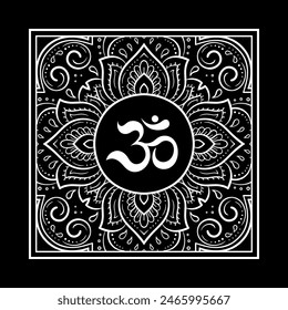 Circular pattern in form of mandala for with flower Henna, Mehndi, tattoo, decoration. Decorative ornament in oriental style with ancient Hindu mantra OM. Outline doodle vector illustration.