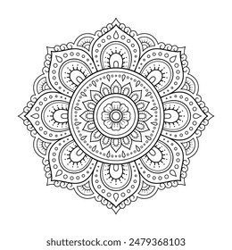 Circular pattern in form of mandala with flower for Henna, Mehndi, tattoo, decoration. Decorative ornament in ethnic oriental style. Outline doodle hand draw vector illustration.