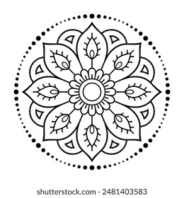 Circular pattern in form of mandala with flower for Henna, Mehndi, tattoo, decoration. Decorative ornament in ethnic oriental style. Outline doodle hand draw vector illustration.
