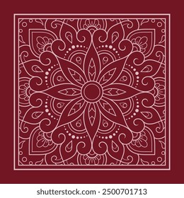 Circular pattern in form of mandala with flower for Henna, Mehndi, decoration. Red decorative ornament in ethnic oriental style for a bandana. Outline doodle hand draw vector illustration.