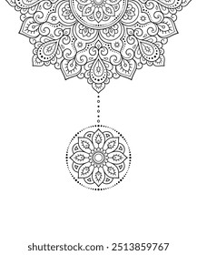 Circular pattern in form of mandala with flower for Henna, Mehndi, tattoo, decoration. Decorative ornament in ethnic oriental style. Outline doodle hand draw vector illustration.
