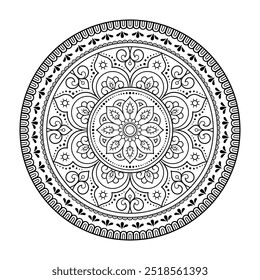Circular pattern in form of mandala with flower for Henna, Mehndi, tattoo, decoration. Decorative ornament in ethnic oriental style. Outline doodle hand draw vector illustration.