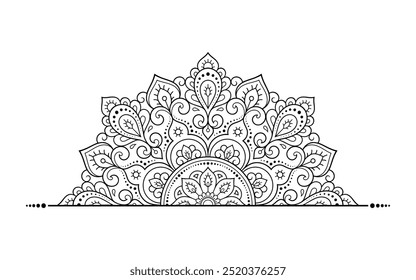 Padrão circular em forma de mandala com flor para Henna, Mehndi, tatuagem, decoração. Ornamento decorativo em estilo oriental étnico. Contorno mão rabiscar desenhar ilustração vetorial.