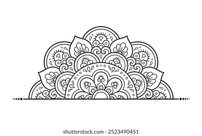 Circular pattern in form of mandala with flower for Henna, Mehndi, tattoo, decoration. Decorative ornament in ethnic oriental style. Outline doodle hand draw vector illustration.