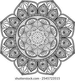 Circular pattern in form of mandala with flower for Henna, Mehndi, tattoo, decoration. Decorative ornament in ethnic oriental style. Outline doodle hand draw vector illustration.