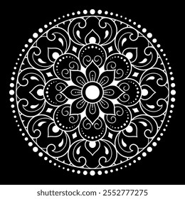 Circular pattern in form of mandala with flower for Henna, Mehndi, tattoo, decoration. Decorative ornament in ethnic oriental style. Outline doodle hand draw vector illustration.