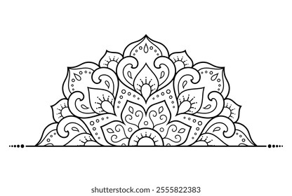Circular pattern in form of mandala with flower for Henna, Mehndi, tattoo, decoration. Decorative ornament in ethnic oriental style. Outline doodle hand draw vector illustration.