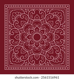 Circular pattern in form of mandala with flower for Henna, Mehndi, decoration. Red decorative ornament in ethnic oriental style for a bandana. Outline doodle hand draw vector illustration.