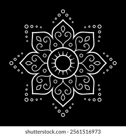 Circular pattern in form of mandala with flower for Henna, Mehndi, tattoo, decoration. Decorative ornament in ethnic oriental style. Outline doodle hand draw vector illustration.