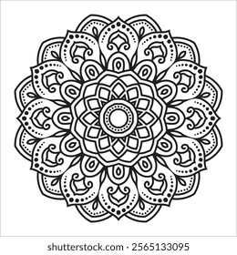 Circular pattern in form of mandala with flower for Henna. Vector abstract mandala pattern. Mandala Shape for Coloring. Outline doodle hand draw vector illustration.