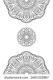 Circular pattern in form of mandala with flower for Henna, Mehndi, tattoo, decoration. Decorative ornament in ethnic oriental style. Outline doodle hand draw vector illustration.