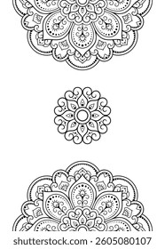 Circular pattern in form of mandala with flower for Henna, Mehndi, tattoo, decoration. Decorative ornament in ethnic oriental style. Outline doodle hand draw vector illustration.