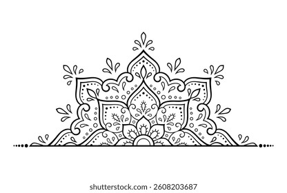 Circular pattern in form of mandala with flower for Henna, Mehndi, tattoo, decoration. Decorative ornament in ethnic oriental style. Outline doodle hand draw vector illustration.