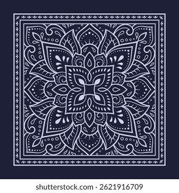 Patrón circular en forma de mandala con flor para Henna, Mehndi, decoración. Adorno decorativo azul en estilo étnico oriental para una bandana. Ilustración vectorial de dibujo a mano de doodle.