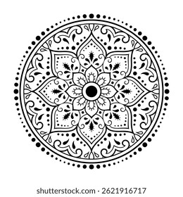 Circular pattern in form of mandala with flower for Henna, Mehndi, tattoo, decoration. Decorative ornament in ethnic oriental style. Outline doodle hand draw vector illustration.