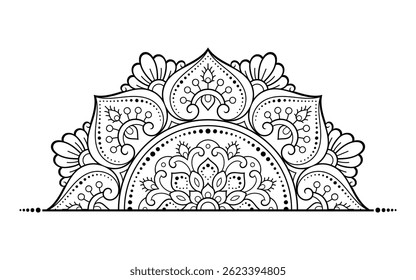 Padrão circular em forma de mandala com flor para Henna, Mehndi, tatuagem, decoração. Ornamento decorativo em estilo oriental étnico. Contorno mão rabiscar desenhar ilustração vetorial.