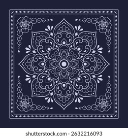 Circular pattern in form of mandala with flower for Henna, Mehndi, decoration. Blue decorative ornament in ethnic oriental style for a bandana. Outline doodle hand draw vector illustration.