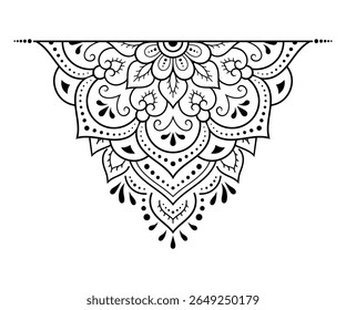 Circular pattern in form of mandala with flower for Henna, Mehndi, tattoo, decoration. Decorative ornament in ethnic oriental style. Outline doodle hand draw vector illustration.
