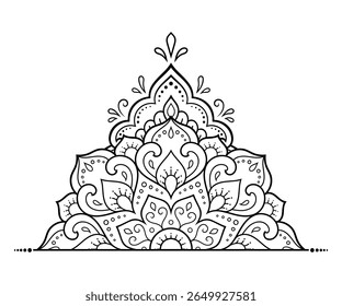 Circular pattern in form of mandala with flower for Henna, Mehndi, tattoo, decoration. Decorative ornament in ethnic oriental style. Outline doodle hand draw vector illustration.
