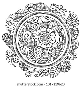 Circular pattern in form of mandala for Henna, Mehndi, tattoo, decoration. Decorative ornament in ethnic oriental style. Coloring book page.