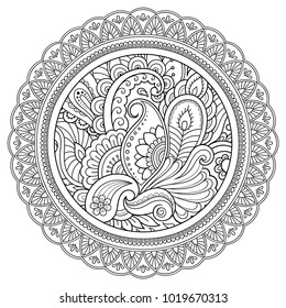Circular pattern in form of mandala for Henna, Mehndi, tattoo, decoration. Decorative ornament in ethnic oriental style. Coloring book page.