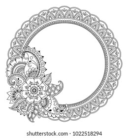Circular pattern in form of mandala for Henna, Mehndi, tattoo, decoration. Decorative ornament in ethnic oriental style. Coloring book page.