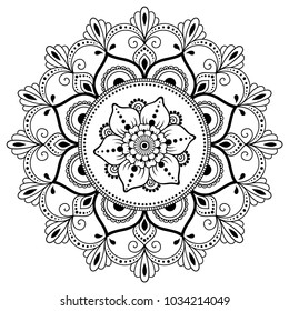 Circular pattern in form of mandala for Henna, Mehndi, tattoo, decoration. Decorative ornament in ethnic oriental style. Coloring book page.