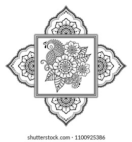 Circular pattern in form of mandala for Henna, Mehndi, tattoo, decoration. Decorative ornament in ethnic oriental style. Coloring book page.