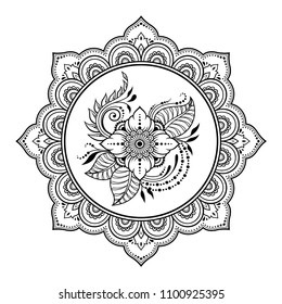 Circular pattern in form of mandala for Henna, Mehndi, tattoo, decoration. Decorative ornament in ethnic oriental style. Coloring book page.