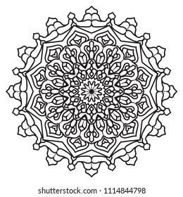 Circular pattern in form of mandala for Henna, Mehndi,  . Oriental vector tattoo, decoration. Decorative ornament in ethnic oriental style. Coloring book page.