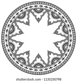 Circular pattern in form of mandala for Henna, Mehndi, tattoo, decoration. Decorative ornament in ethnic oriental style. Coloring book page.