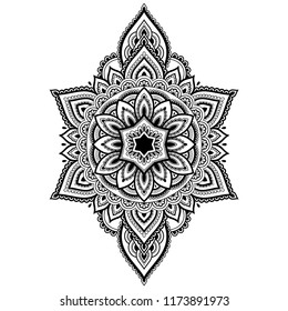 Circular pattern in form of mandala for Henna, Mehndi, tattoo, decoration. Decorative ornament in ethnic oriental style. Coloring book page.