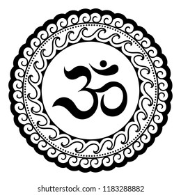 Circular pattern in form of mandala for Henna, Mehndi, tattoo, decoration. Decorative ornament in oriental style with ancient Hindu mantra OM.