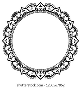 Circular pattern in form of mandala for Henna, Mehndi, tattoo, decoration. Decorative ornament in ethnic oriental style. Coloring book page.