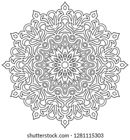 Circular pattern in form of mandala for Henna, Mehndi, tattoo, decoration. Decorative ornament in ethnic oriental style. Coloring book page.