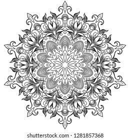 Circular pattern in form of mandala for Henna, Mehndi, tattoo, decoration. Decorative ornament in ethnic oriental style. Coloring book page.