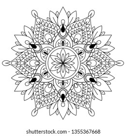 Circular pattern in form of mandala for Henna, Mehndi, tattoo, decoration. Decorative ornament in ethnic oriental style. Flower Mandala. Oriental pattern, vector illustration. Coloring book page