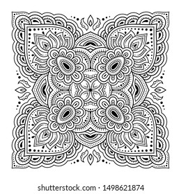 Circular pattern in form of mandala for Henna, Mehndi, tattoo, decoration. Decorative ornament in ethnic oriental style. Outline doodle hand draw vector illustration.